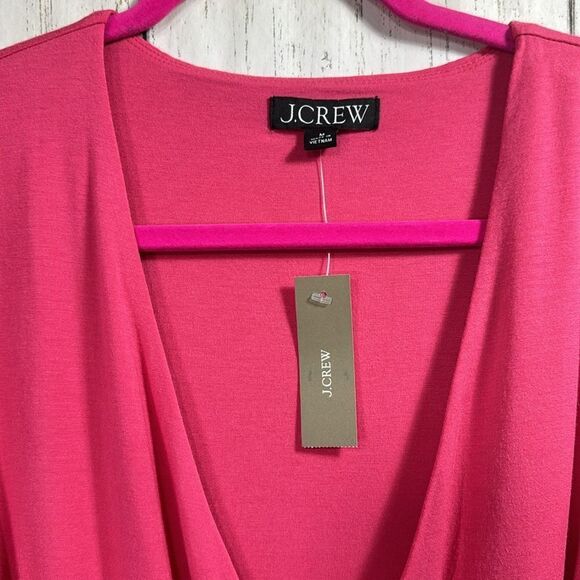 J.Crew Pink Long Sleeve Faux Wrap Top with Velvet Tie NWT Size M - Picture 2 of 14